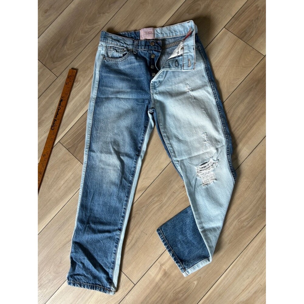 REVICE DENIM size 26x25 colorblock distressed two tone button fly jeans